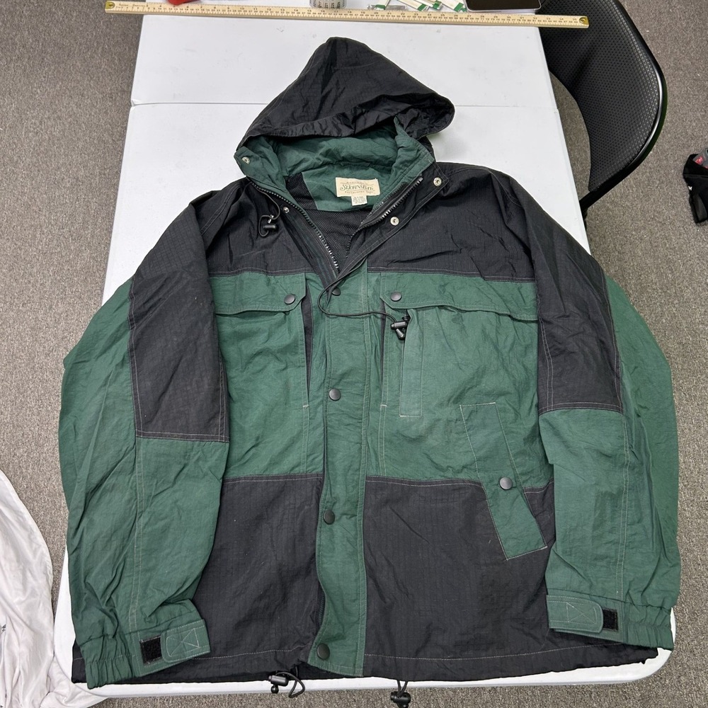 St. John's Bay Windbreaker Jacket Mens XLT Green Black Hooded Ripstop H1